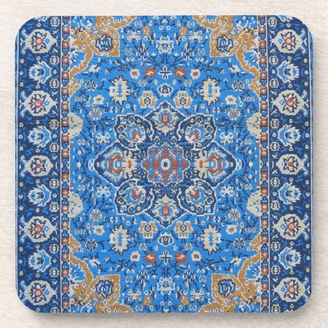 Antique Oriental Blue Turkish Persian Carpet Rug Coaster (Front)
