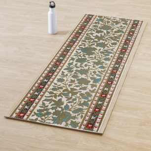 Antique Oriental Carpet Botanical Pattern Runner Yoga Mat