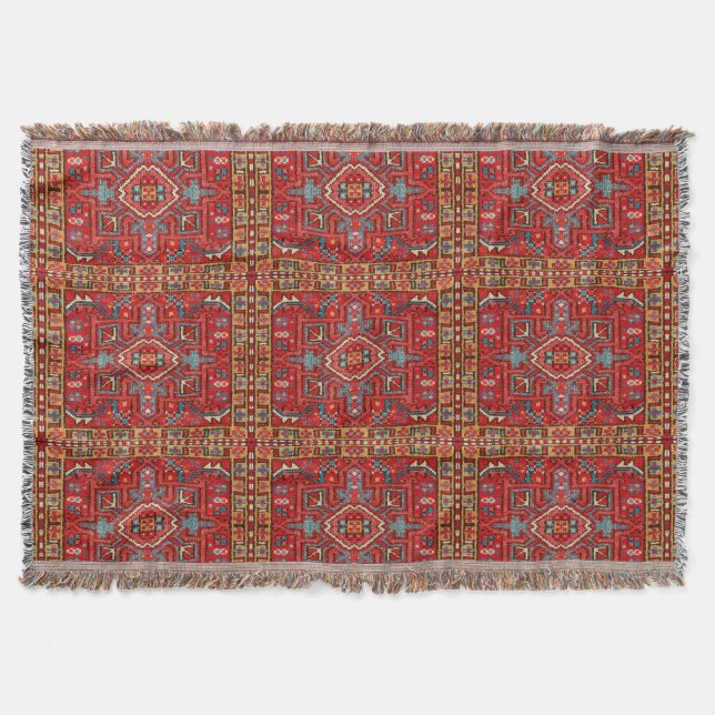 Antique Oriental Carpet Photo Print Repeat Pattern Throw Blanket (Front)