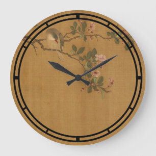 Antique Oriental Chinese Bird And Flowers Large Clock