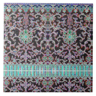 Antique oriental floral vase print ceramic tile