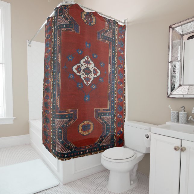 Antique Oriental Persian Turkish Carpet Shower Curtain (In Situ)