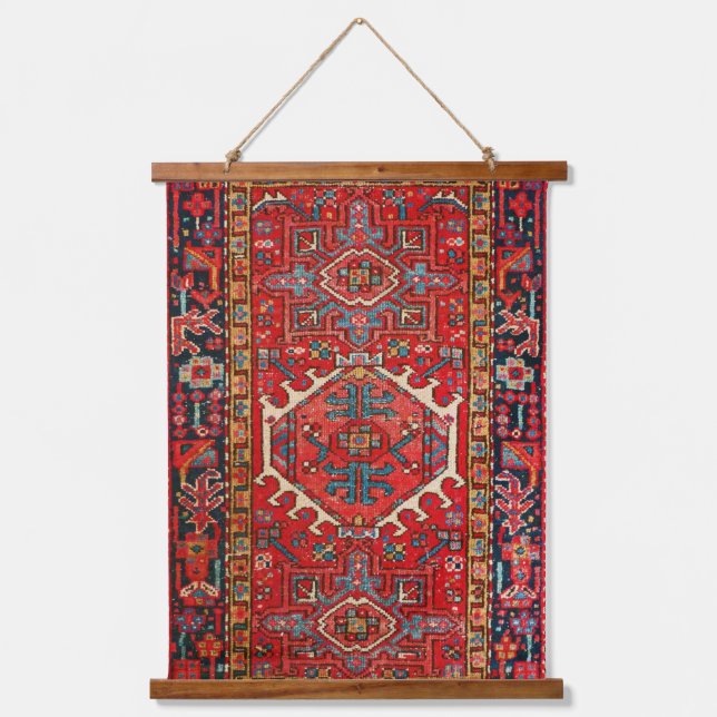 Antique Oriental Rug Pattern Red Tapestry (Front)