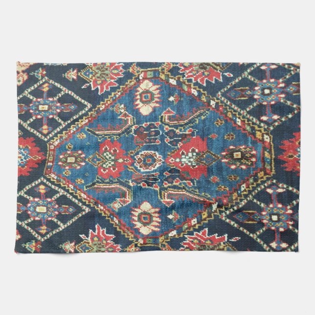 Antique Oriental Turkish Persian Blue Texture Tea Towel (Horizontal)