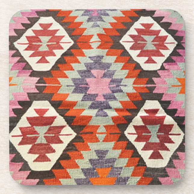 Antique Oriental Turkish Persian Carpet Red Coaster (Front)