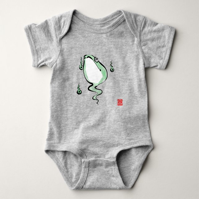Antique Origin Story Grumpy Frog Japanese Toad Baby Bodysuit (Front)