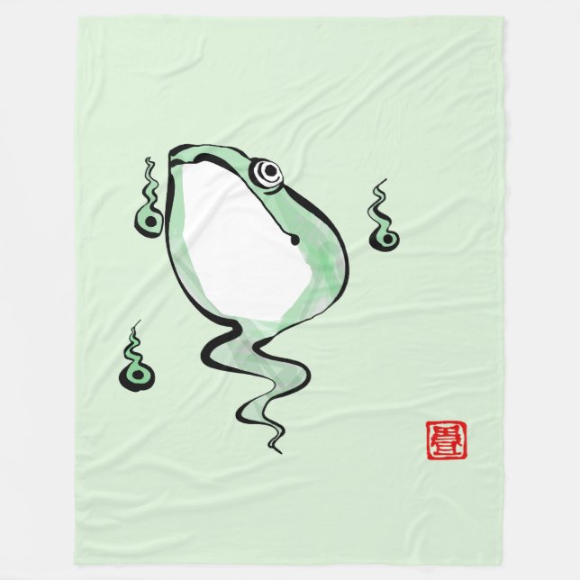 Antique Origin Story Grumpy Frog Japanese Toad Fleece Blanket (Front)