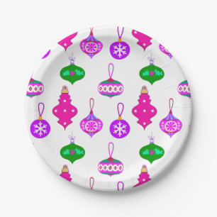 Antique Ornament Pattern in Pink, Violet and Teal Paper Plate