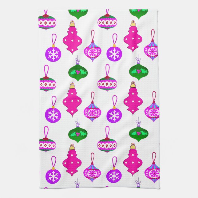 Antique Ornament Pattern in Pink, Violet and Teal Tea Towel (Vertical)