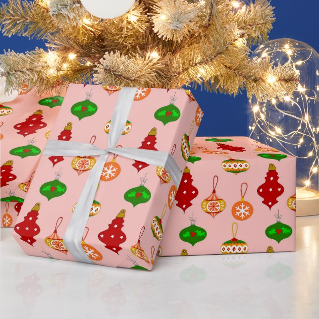 Antique Ornament Pattern in Red, Green and Pink Wrapping Paper (Holidays)