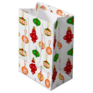Antique Ornament Pattern in Red, Green and White Medium Gift Bag