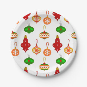 Antique Ornament Pattern in Red, Green and White Paper Plate