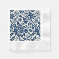 Antique Ornamental Floral white on navy