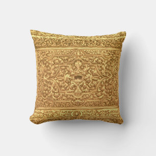 Antique Ornamental Golden Floral Pattern Cushion