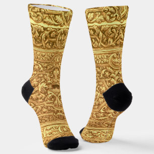 Antique Ornamental Golden Floral Pattern Socks