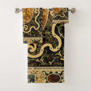 Antique Ornamental Italian Gemstone Pattern Bath Towel Set