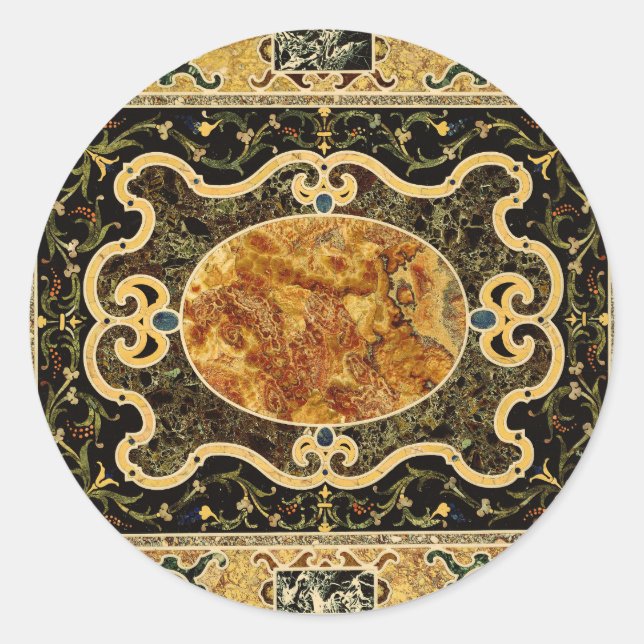Antique Ornamental Italian Gemstone Pattern Classic Round Sticker (Front)
