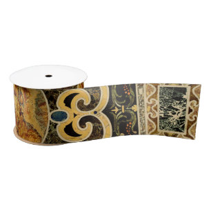 Antique Ornamental Italian Gemstone Pattern Satin Ribbon