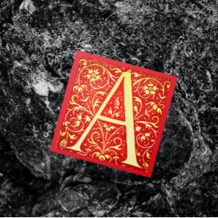 Antique ornamental monogram -  capital A Square Business Card