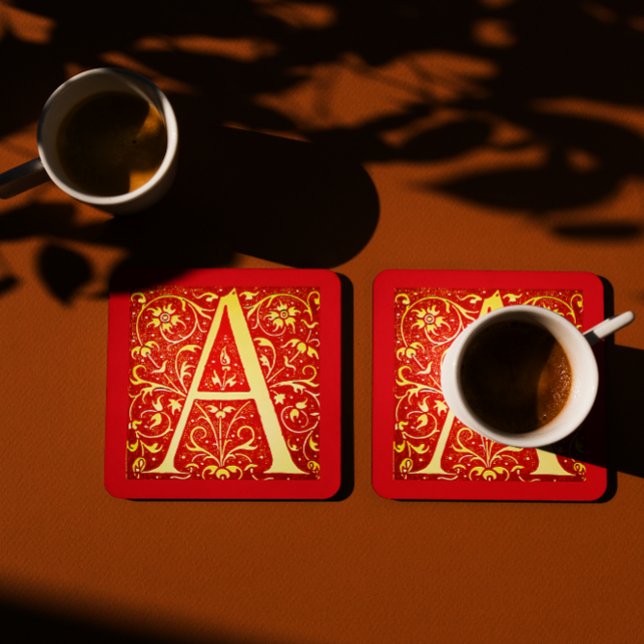 Antique ornamental monogram -  capital A Square Paper Coaster (Creator Uploaded)