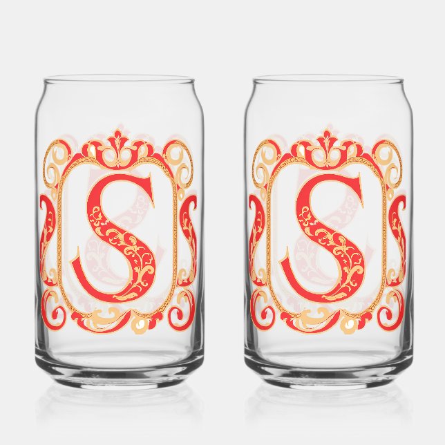 Antique Ornamental Monogram - Capital S Can Glass (Front)