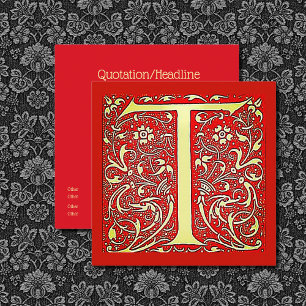 Antique ornamental monogram -  capital  T  Square Business Card