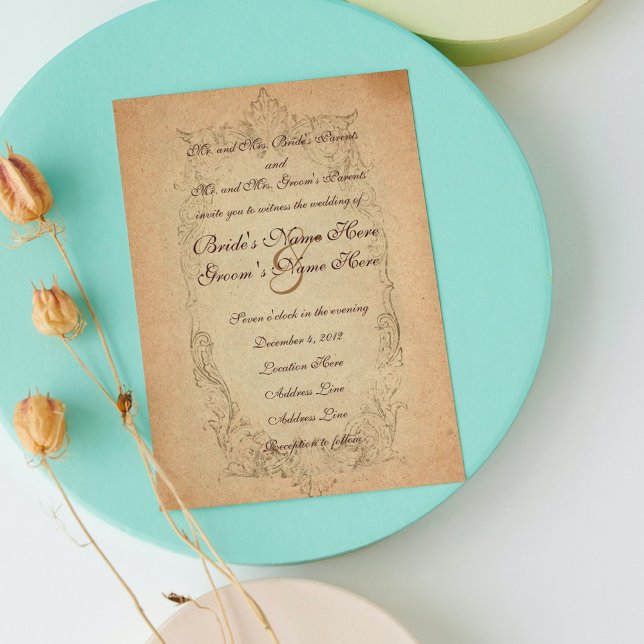 Antique Oval Parchment Wedding Invitation (Creator Uploaded)