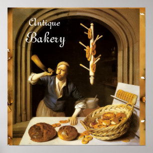 ANTIQUE OVEN  BAKER ,BAKERY BREAD SHOP POSTER