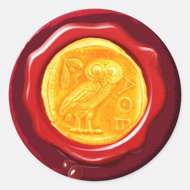 ANTIQUE OWL GOLD YELLOW RED WAX SEAL (Front)