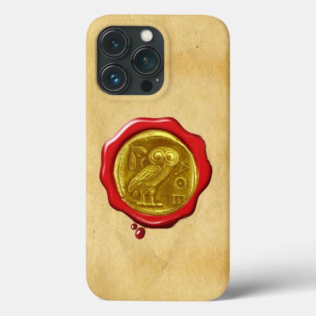 ANTIQUE OWL GOLD YELLOW RED WAX SEAL parchment Cas Case-Mate iPhone Case (Back)