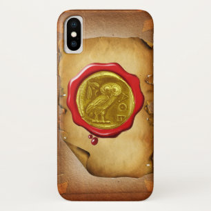 ANTIQUE OWL GOLD YELLOW RED WAX SEAL parchment Case-Mate iPhone Case