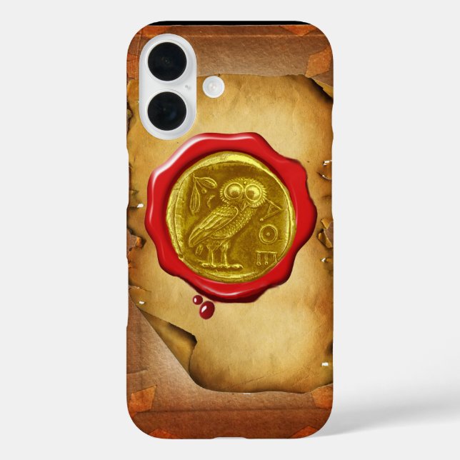 ANTIQUE OWL GOLD YELLOW RED WAX SEAL parchment Case-Mate iPhone Case (Back)