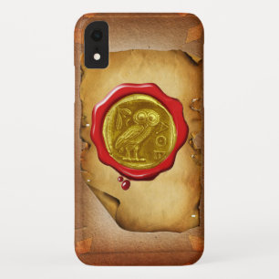 ANTIQUE OWL GOLD YELLOW RED WAX SEAL parchment Case-Mate iPhone Case