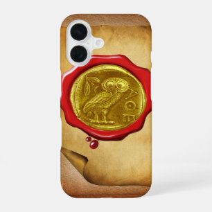 ANTIQUE OWL GOLD YELLOW RED WAX SEAL parchment iPhone 16 Case