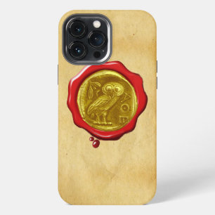 ANTIQUE OWL GOLD YELLOW RED WAX SEAL Parchment iPhone 13 Pro Max Case