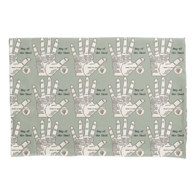Antique Palm Reader Hand Diagram: Palmistry Pillowcase (Front)