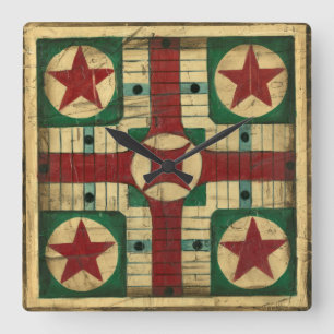 Antique Parcheesi Game Board by Ethan Harper Square Wall Clock