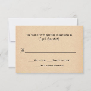 Antique Parchment Look Wedding RSVP Card