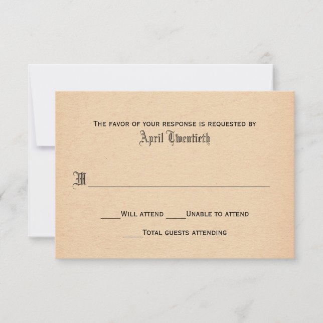 Antique Parchment Look Wedding RSVP Card (Front)