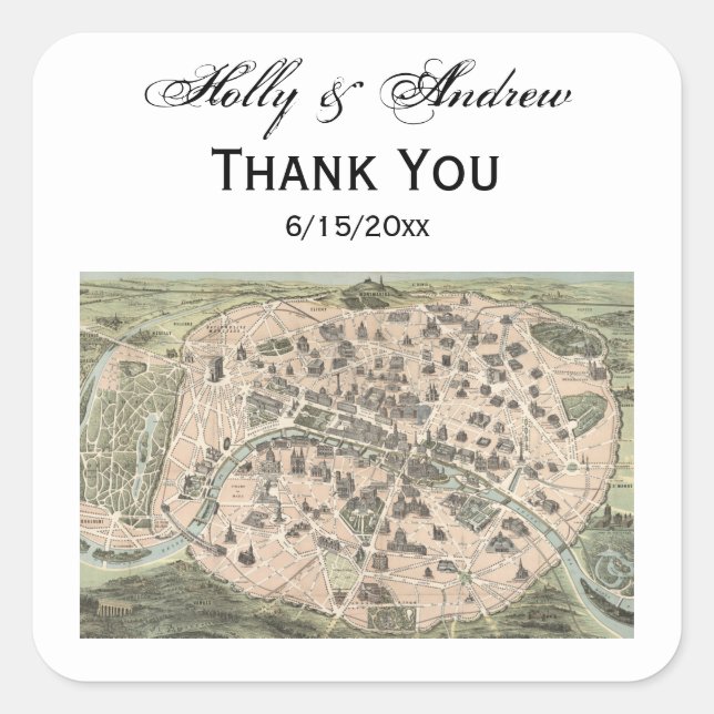 Antique Paris Street Map DIY BG Square Sticker (Front)