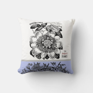Antique Passion Flower - Choice of Text Periwinkle Cushion