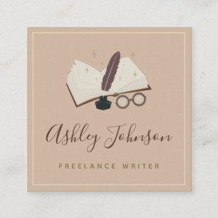 Antique Pastel Brown Book Freelance Writer Vintage Square Business Card
