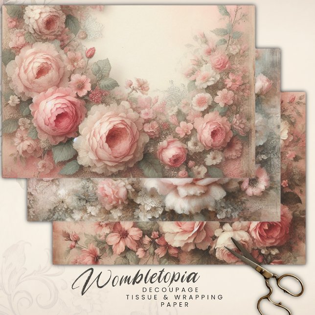  Antique Pastel Pink Rose Bouquets  Decoupage Wrapping Paper Sheet (Creator Uploaded)