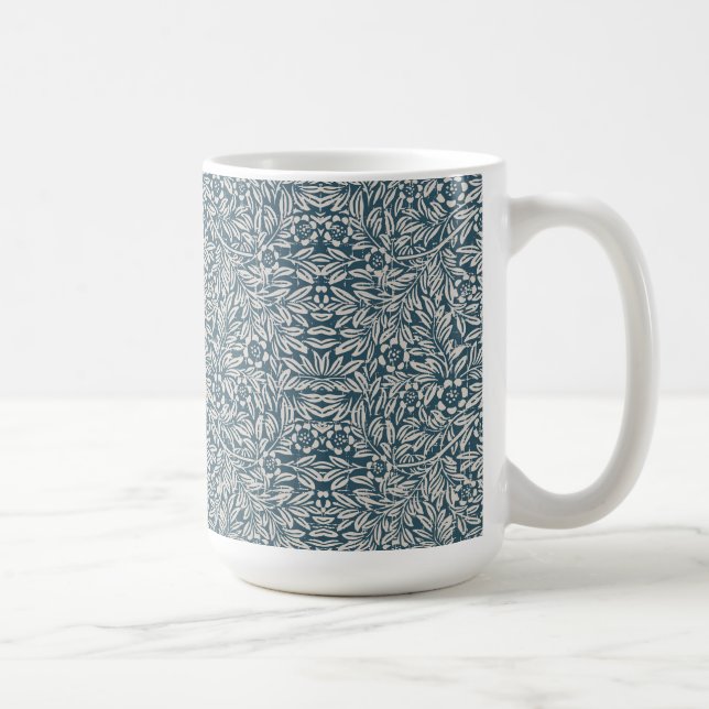 Antique Pattern of Worn out Leaves Blue Background Coffee Mug (Right)