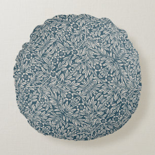 Antique Pattern of Worn out Leaves Blue Background Round Cushion