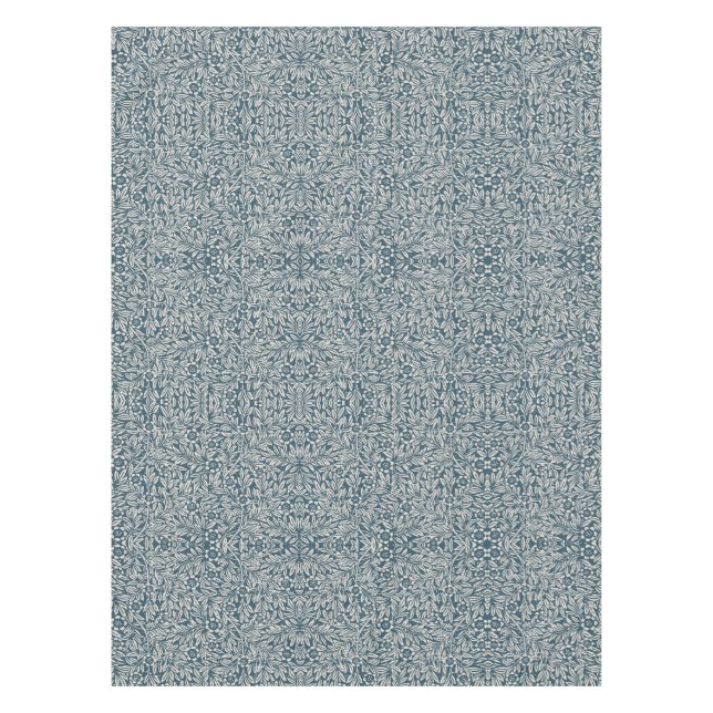 Antique Pattern of Worn out Leaves Blue Background Tablecloth (Front)