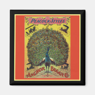 Antique peacock buggy company red yellow magnet