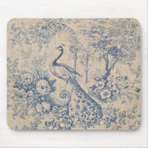 Antique Peacock Toile Mouse Pad