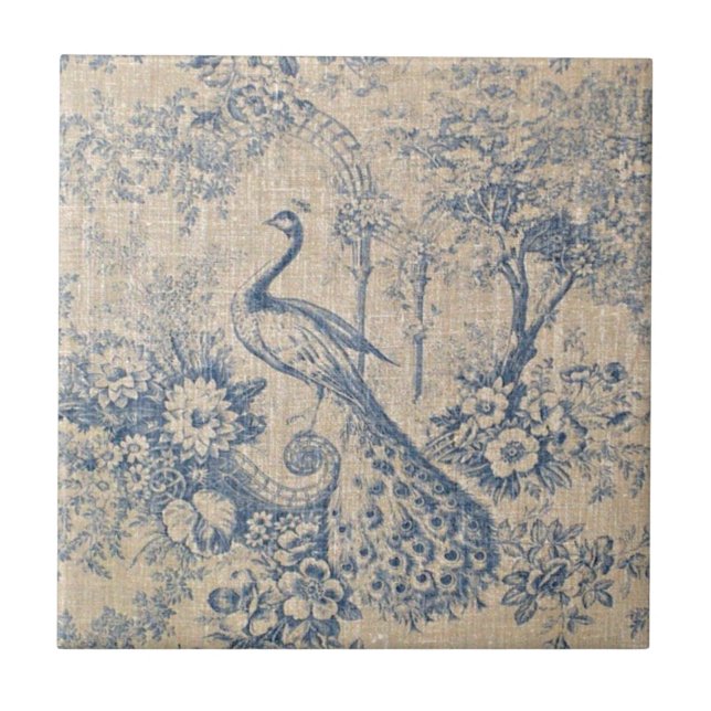 Antique Peacock Toile Tile (Front)