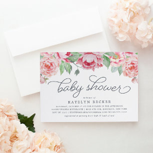 Antique Peony Baby Shower Invitation